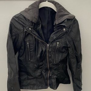 Free People Leather Hooded Bomber